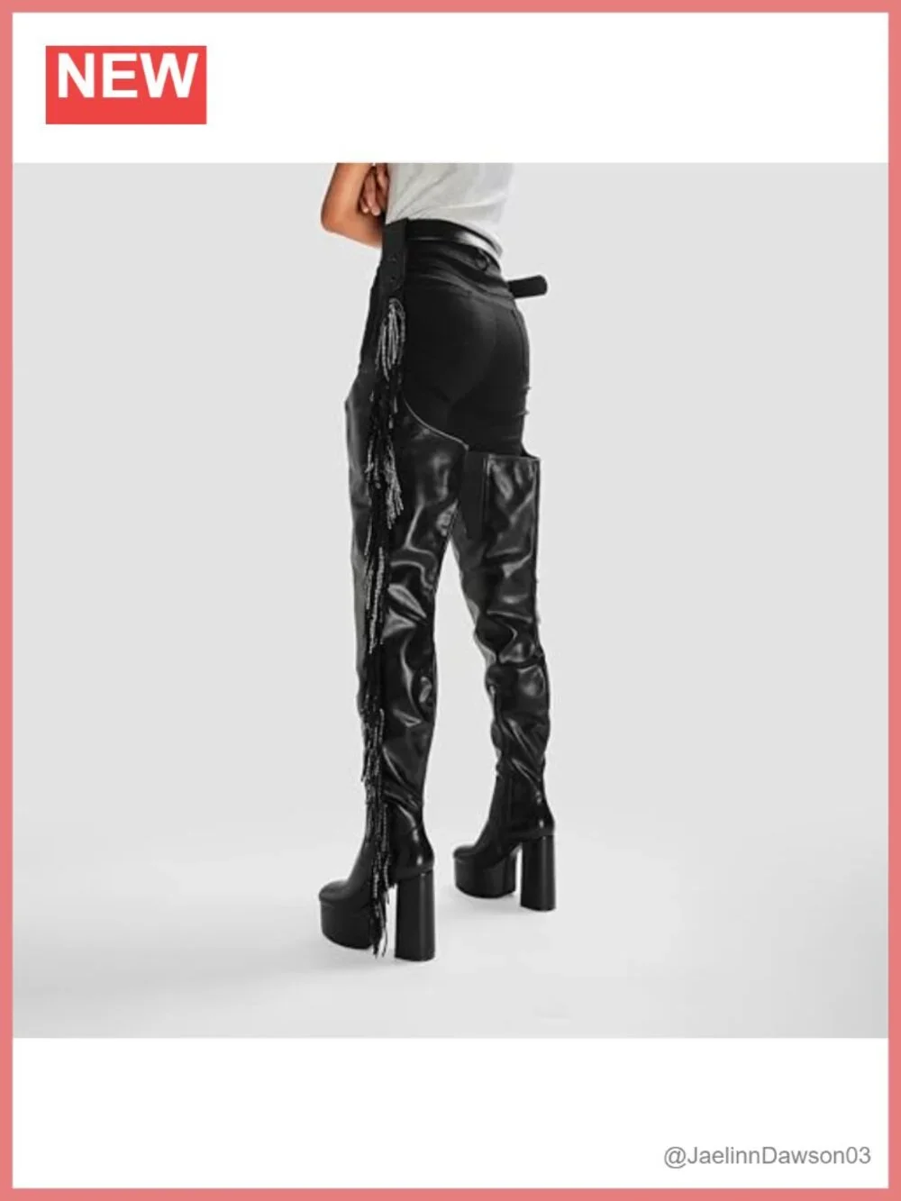 Women's Western Fringe Thigh High Platform Boots Faux Leather Chunky Heel